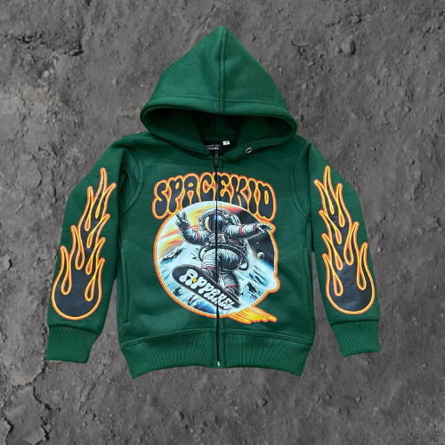 Space Flame Graphic Hoodie - Green