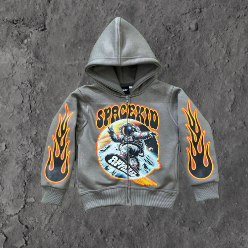 Space Flame Graphic Hoodie — Grey